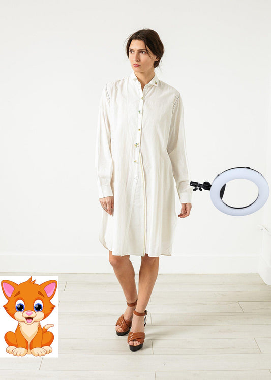 Pleated Sleeve Tunic in White