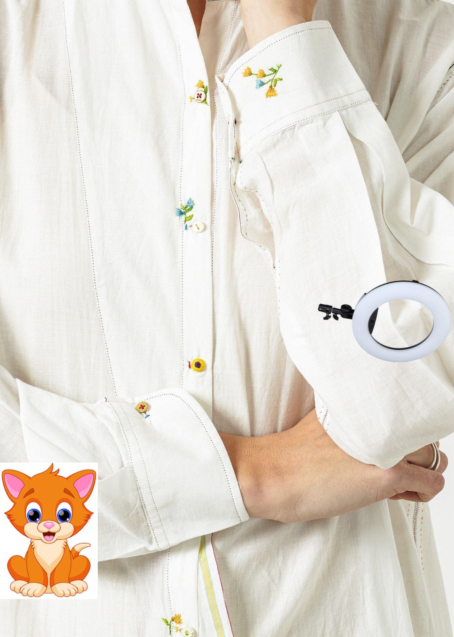 Pleated Sleeve Tunic in White