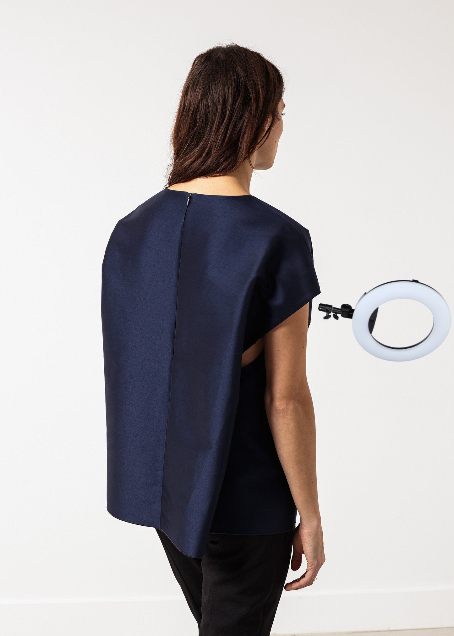 Tucked Sleeve Blouse in Navy