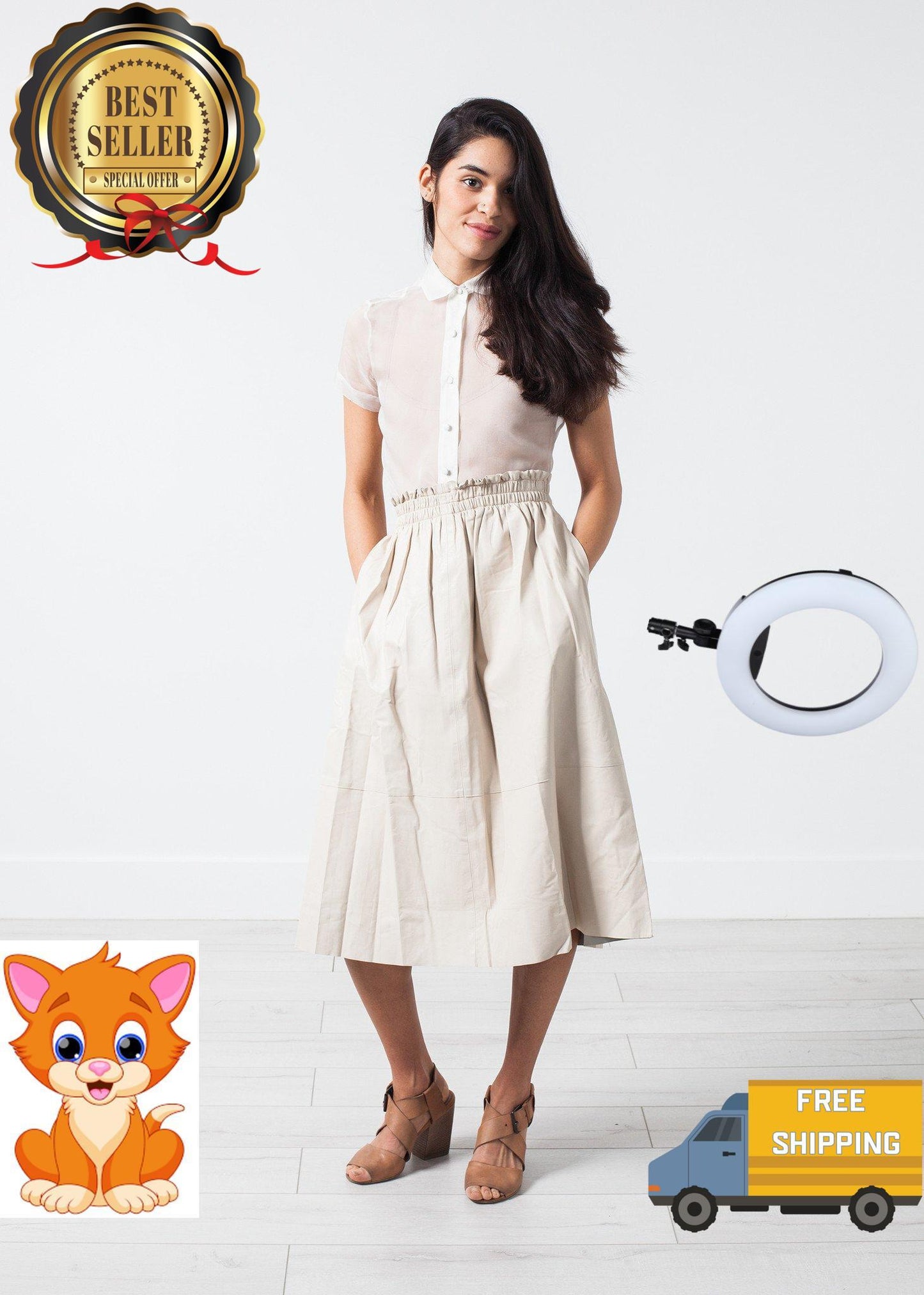 Eulera Leather Skirt in Cream