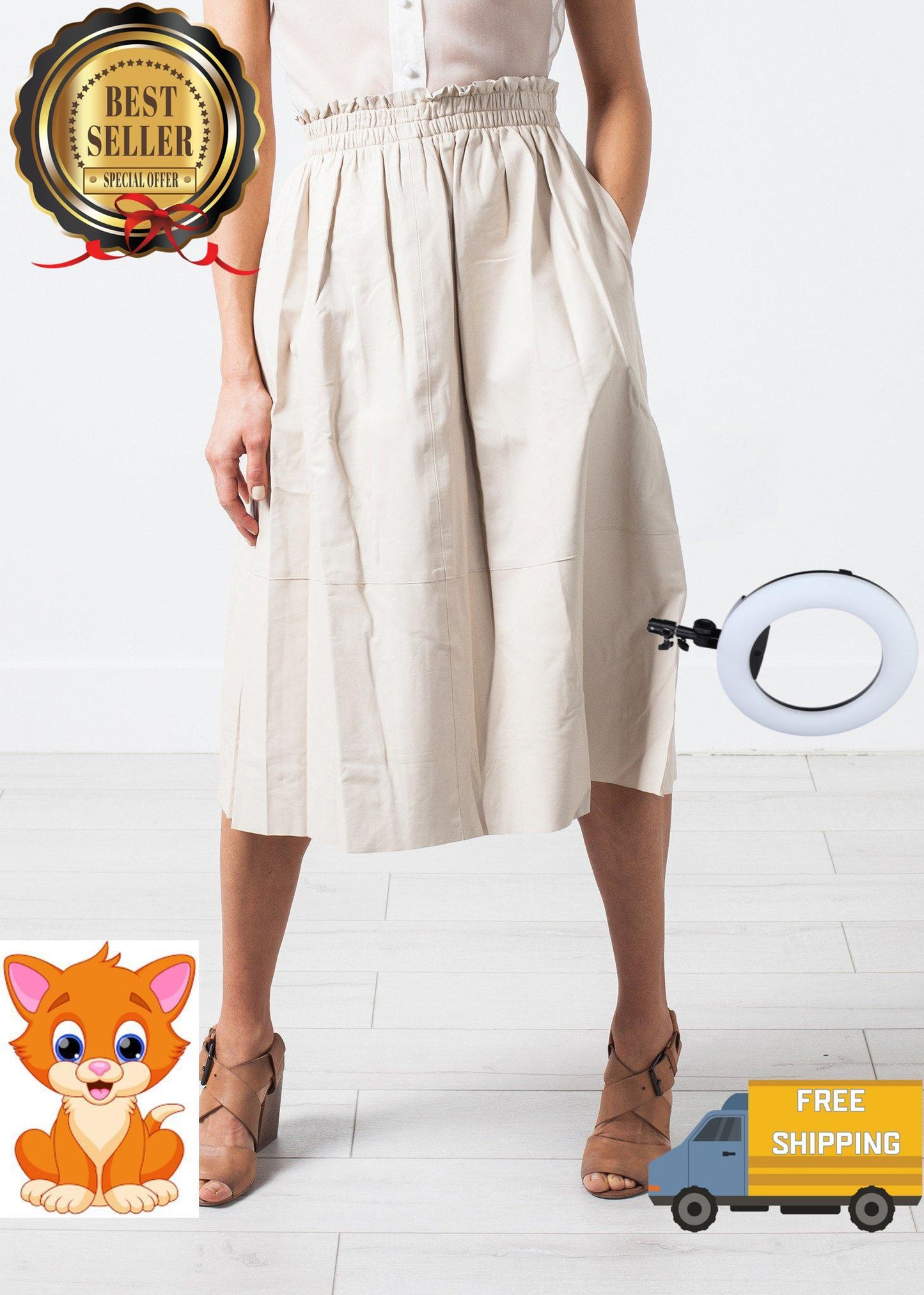 Eulera Leather Skirt in Cream