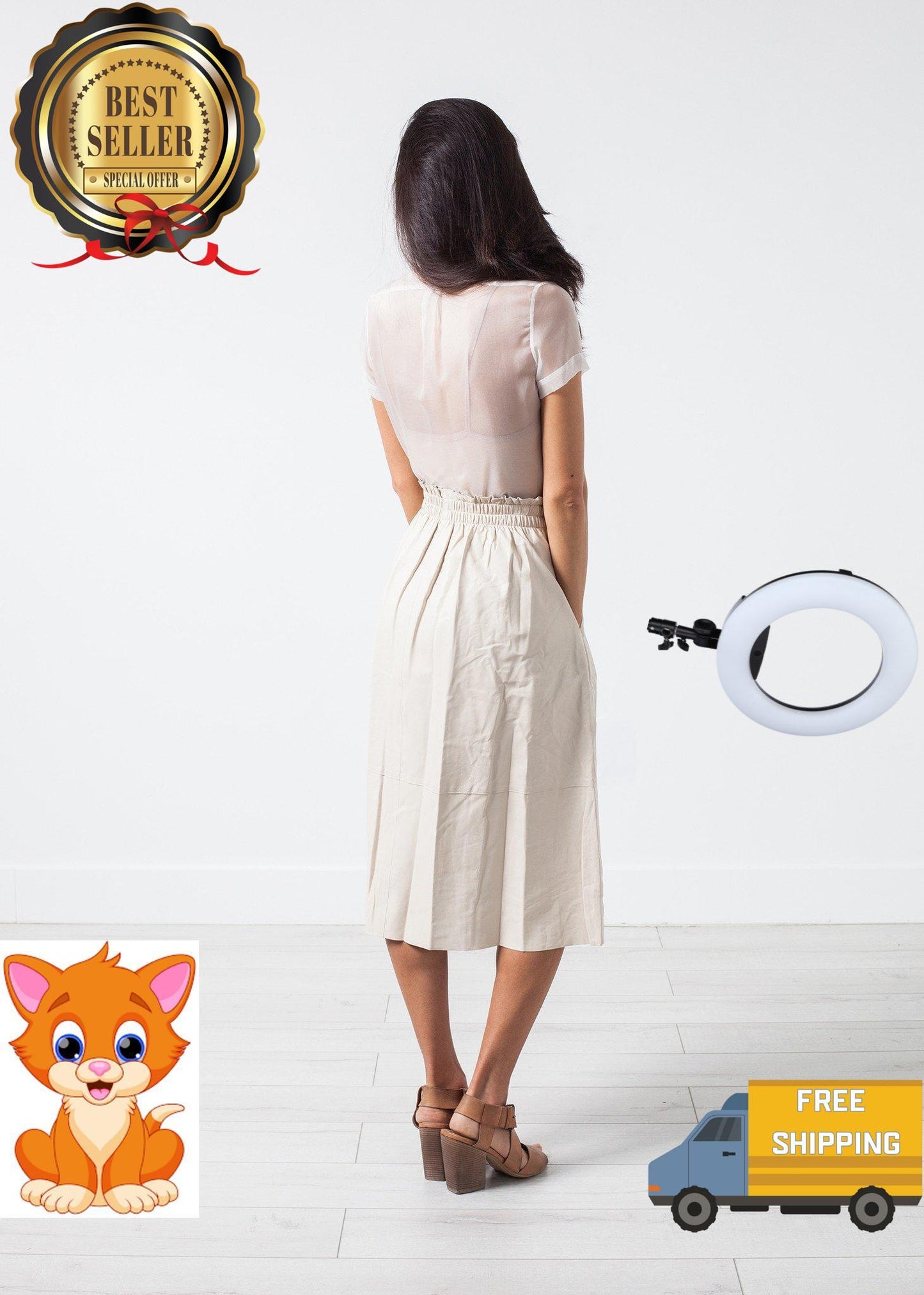 Eulera Leather Skirt in Cream
