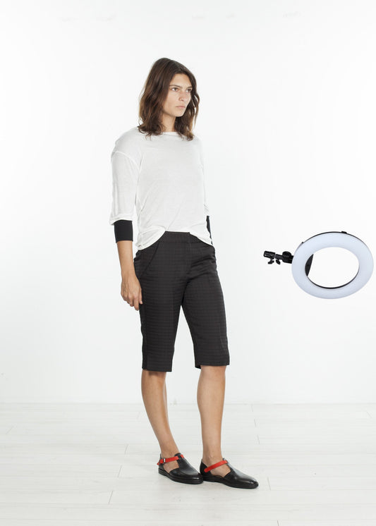 Square Stitch Knee Short in Black