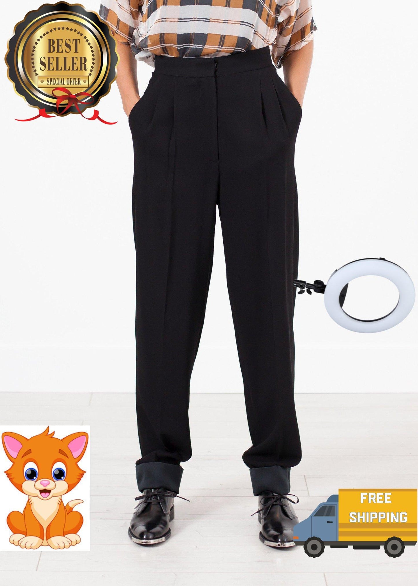 Contrast Cuff Pant in Black
