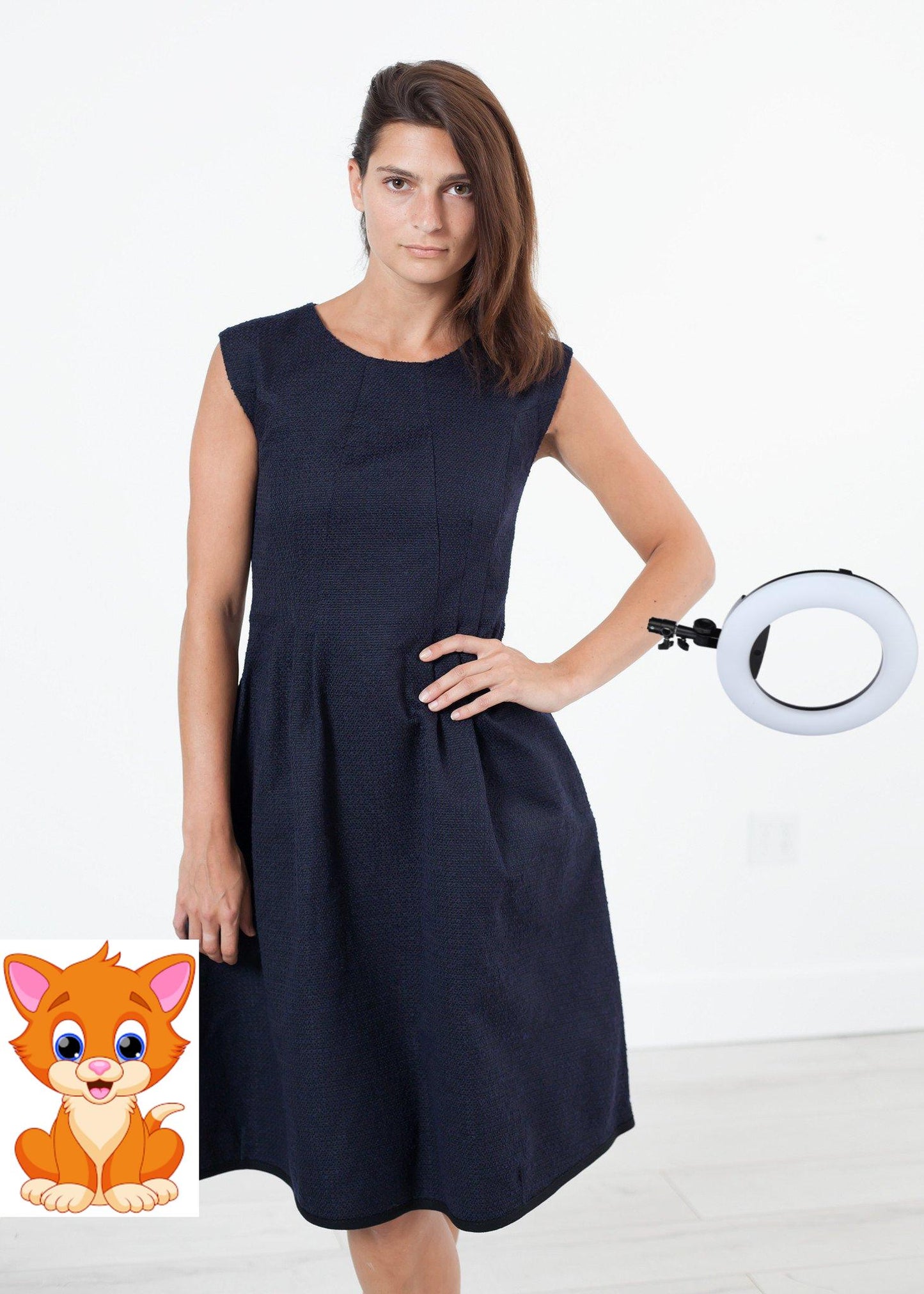 Pleated Rita Dress in Dark Navy