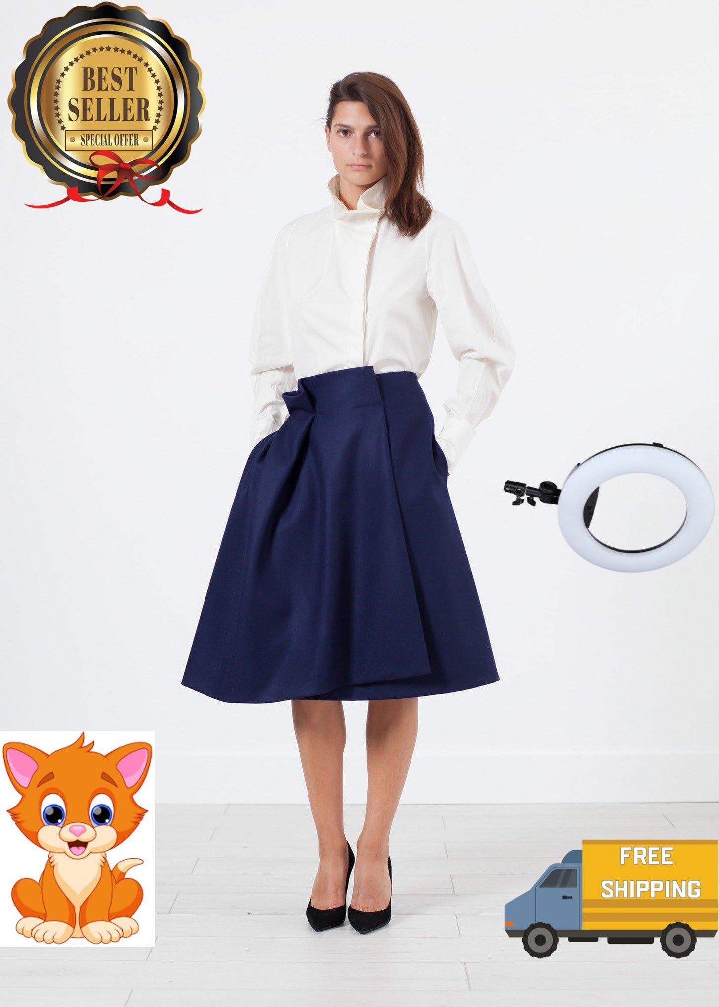 Full Collar Poplin Blouse in Off White