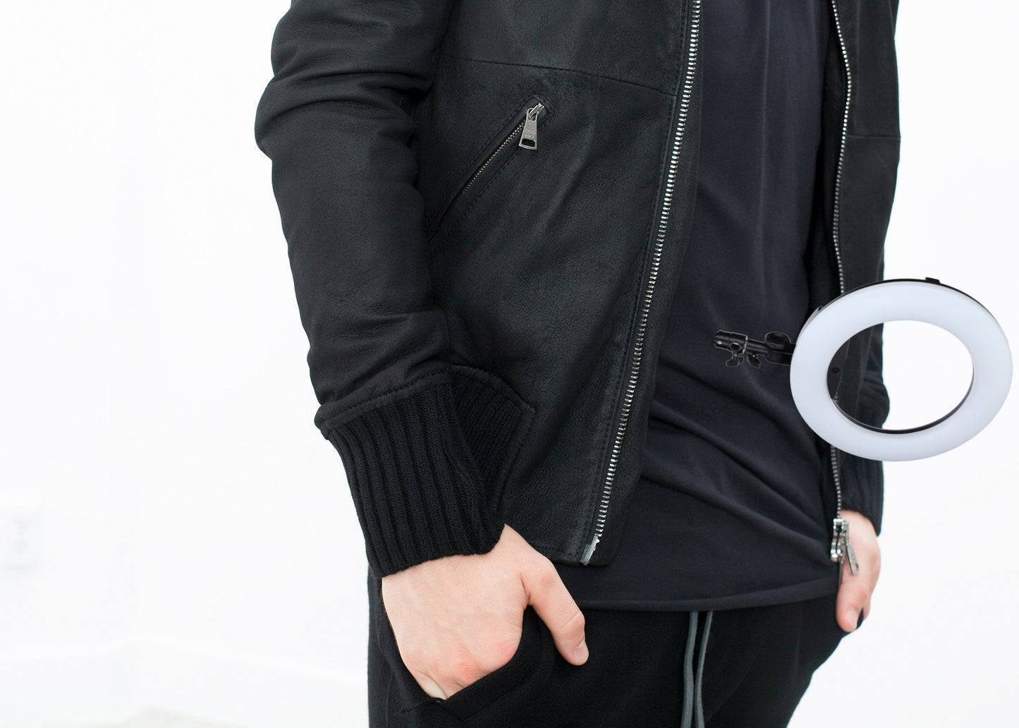 Broken Leather Bomber in Black