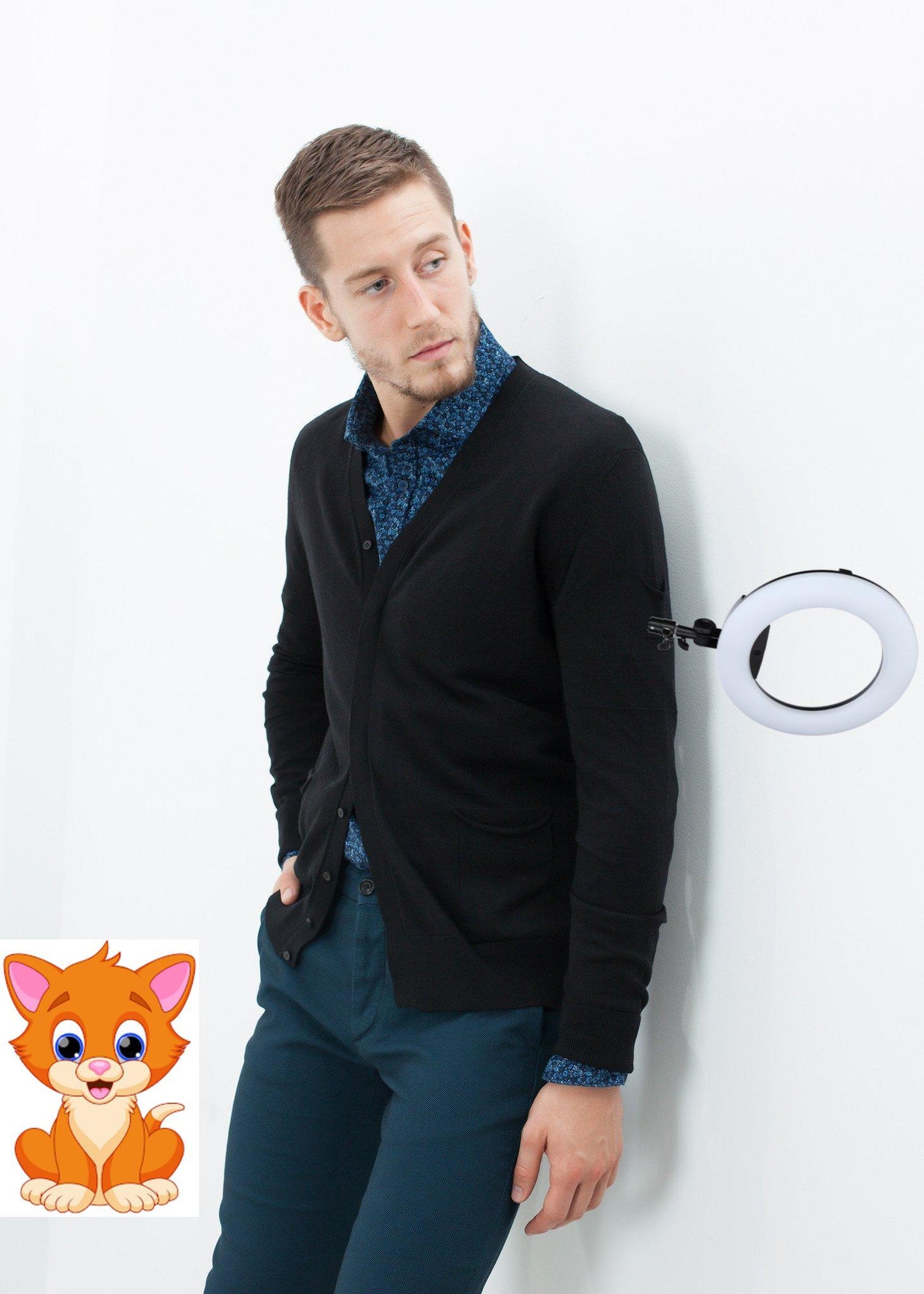 Hidden Placket Cardigan in Black