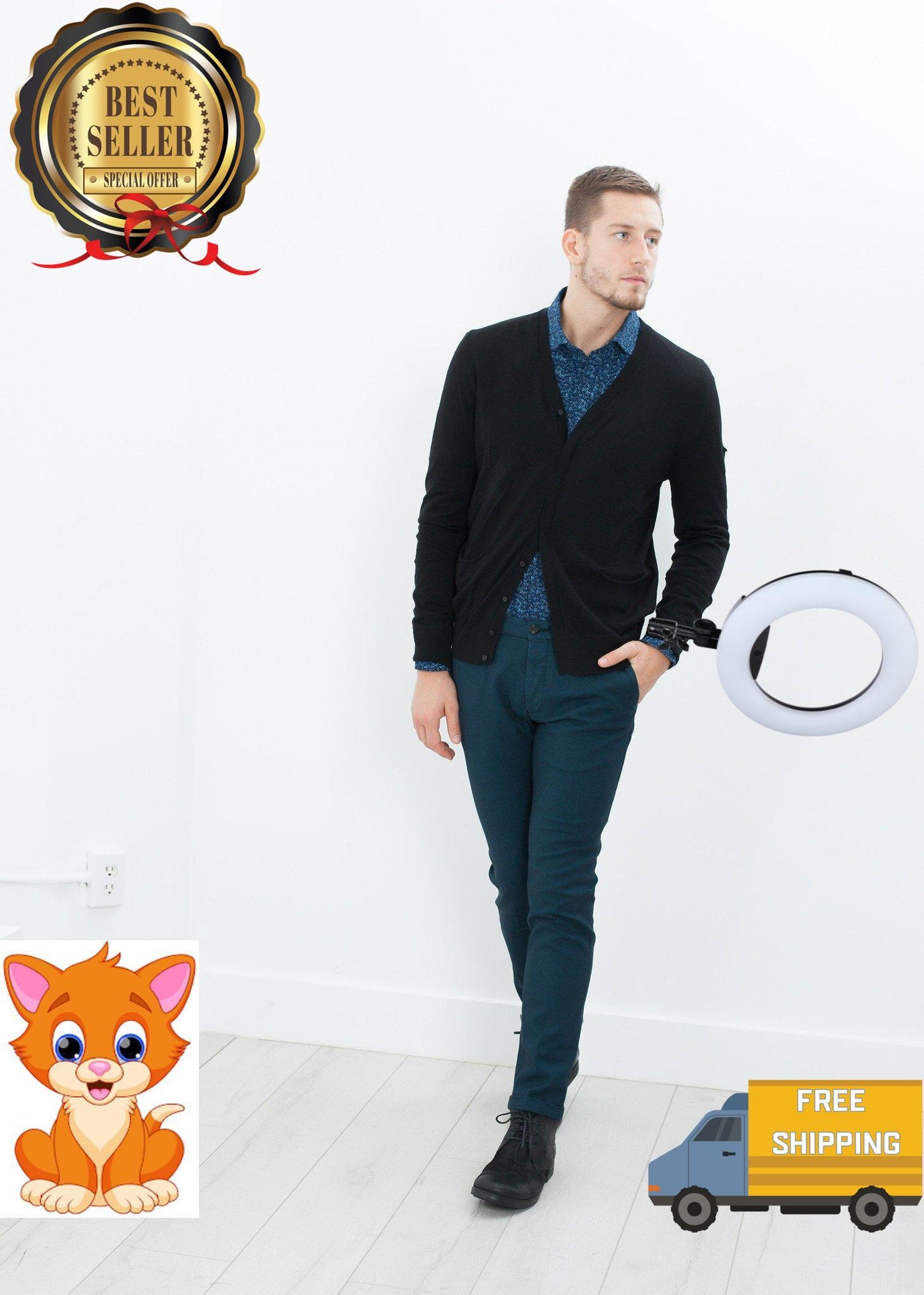 Hidden Placket Cardigan in Black