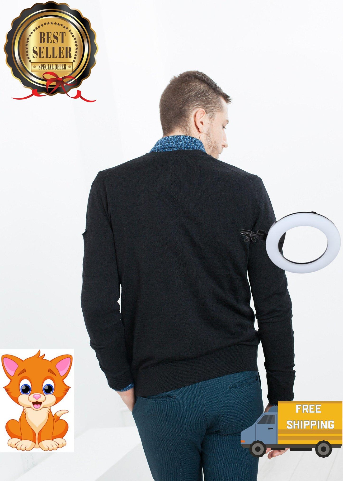 Hidden Placket Cardigan in Black