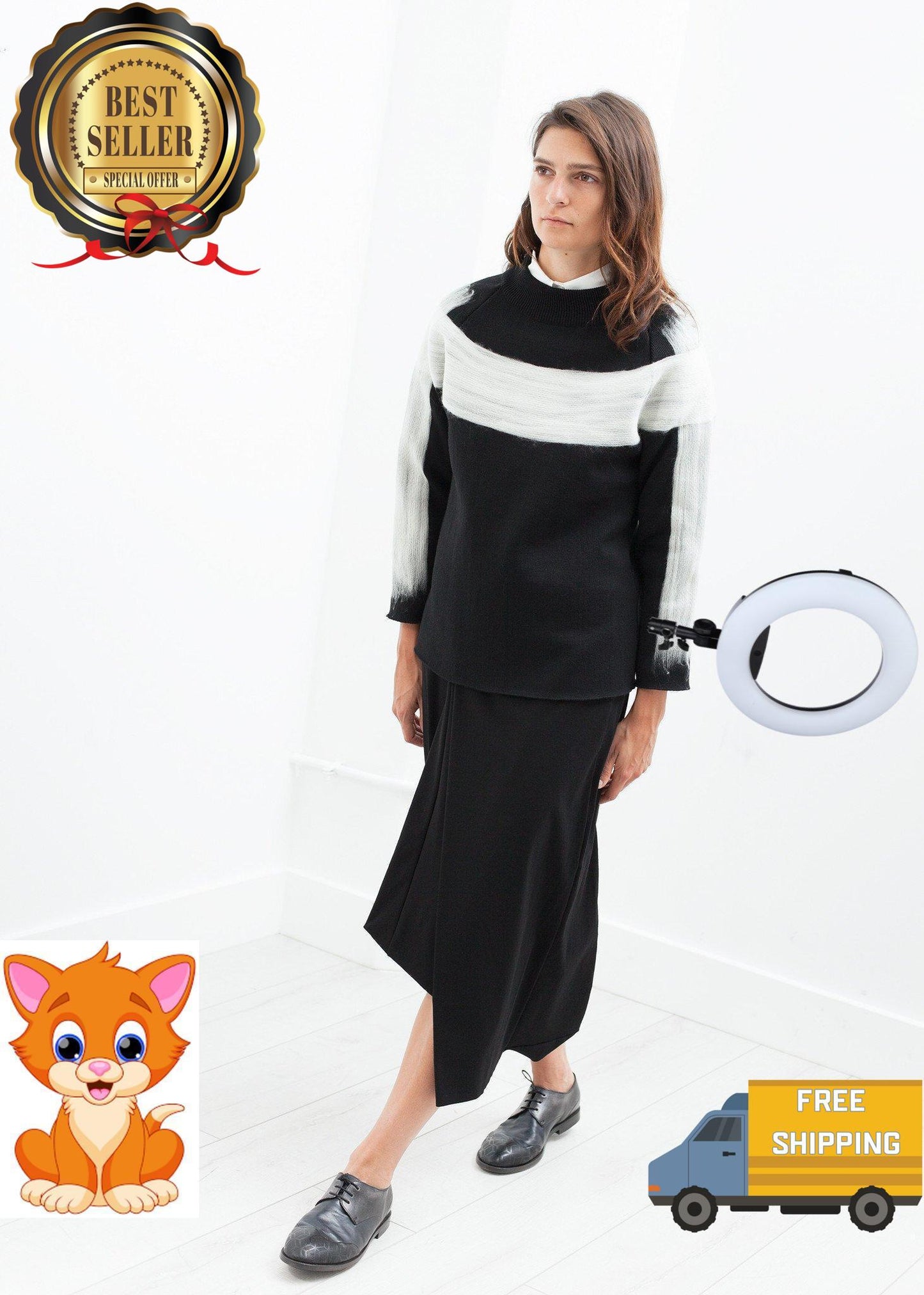 Contrast Felted Sweater in Black