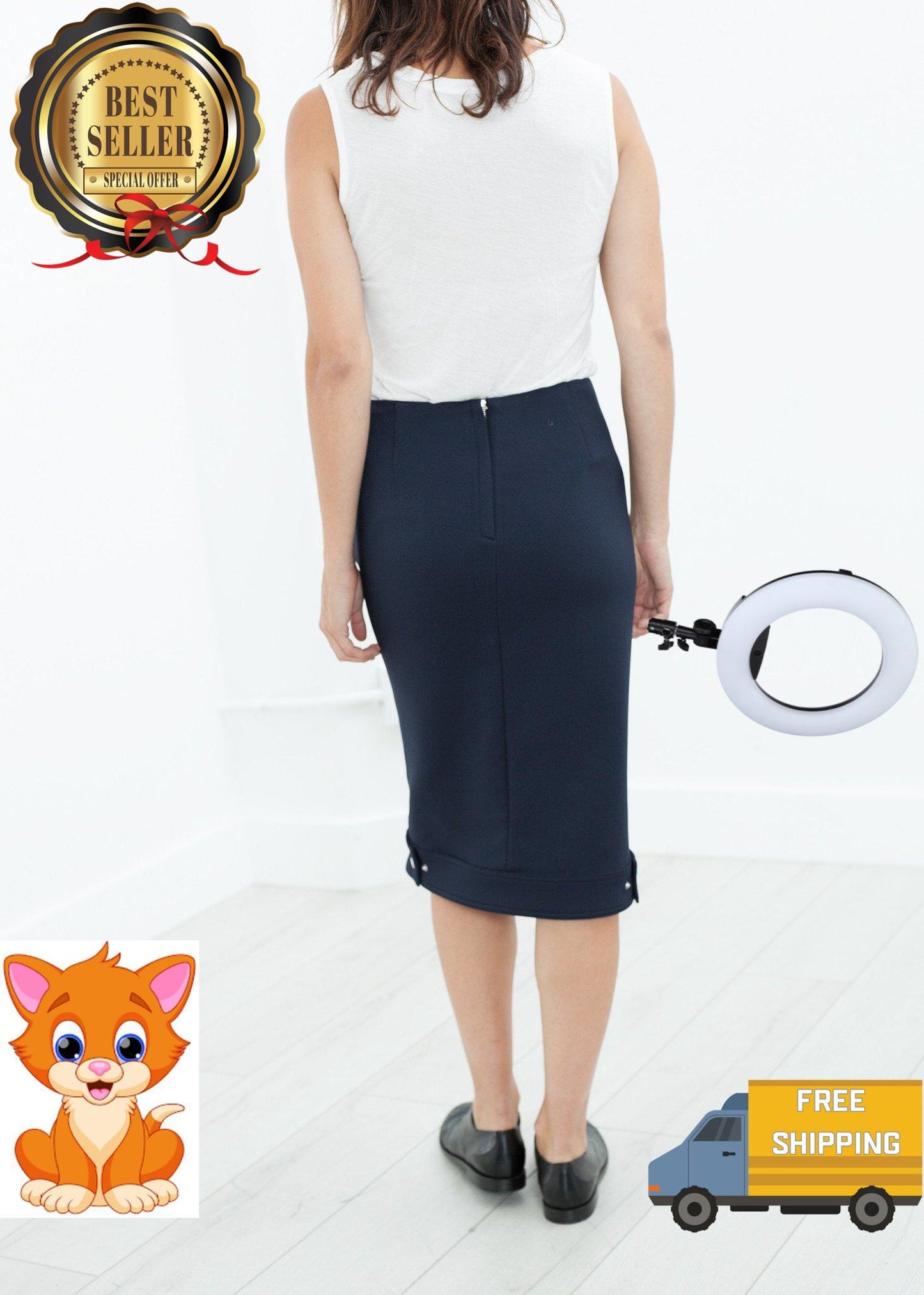Contrast Zipper Skirt in Navy