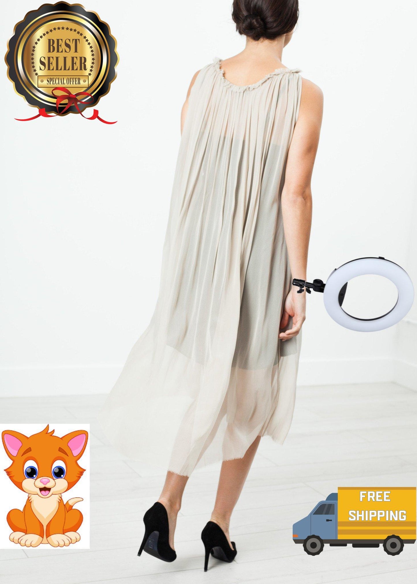 Chiffon Cape Back Dress in Sand