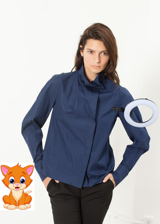 Full Collar Poplin Blouse in Navy