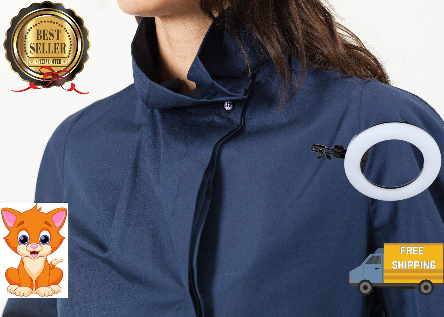 Full Collar Poplin Blouse in Navy