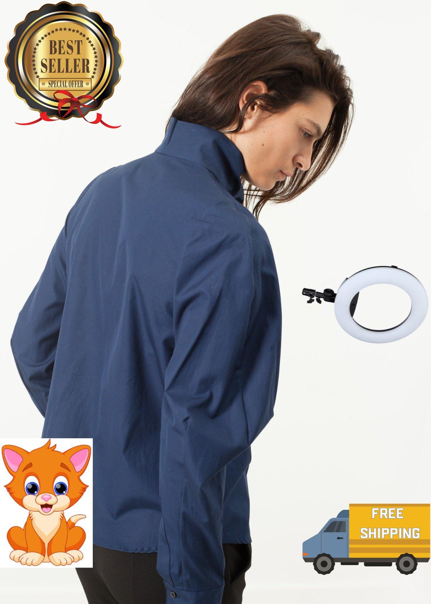 Full Collar Poplin Blouse in Navy