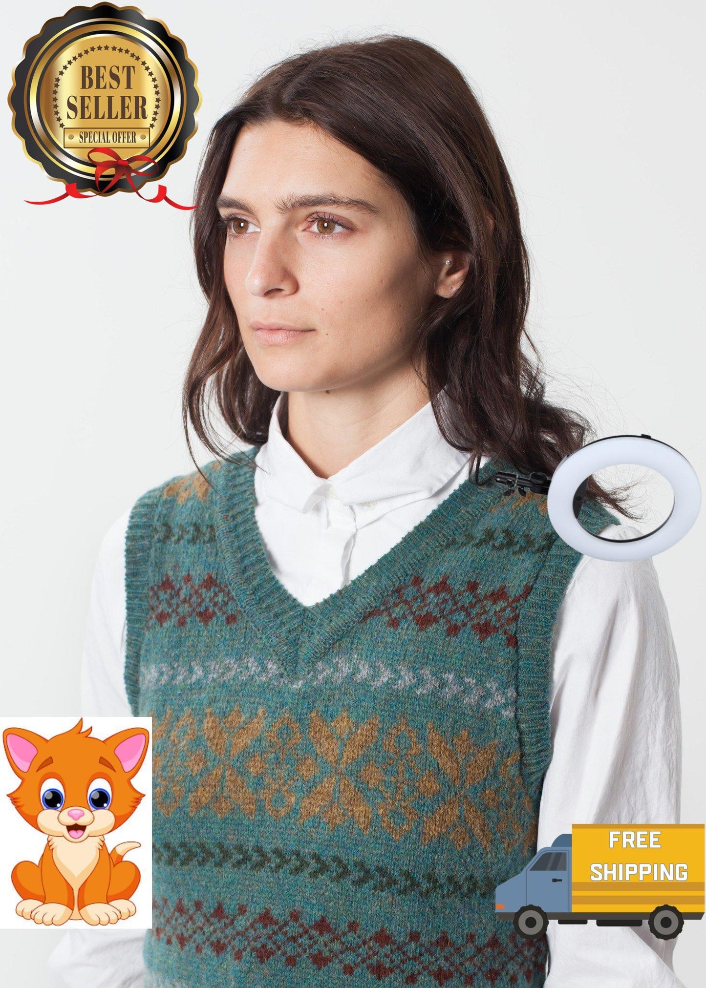 Fair Isle Vest in Army