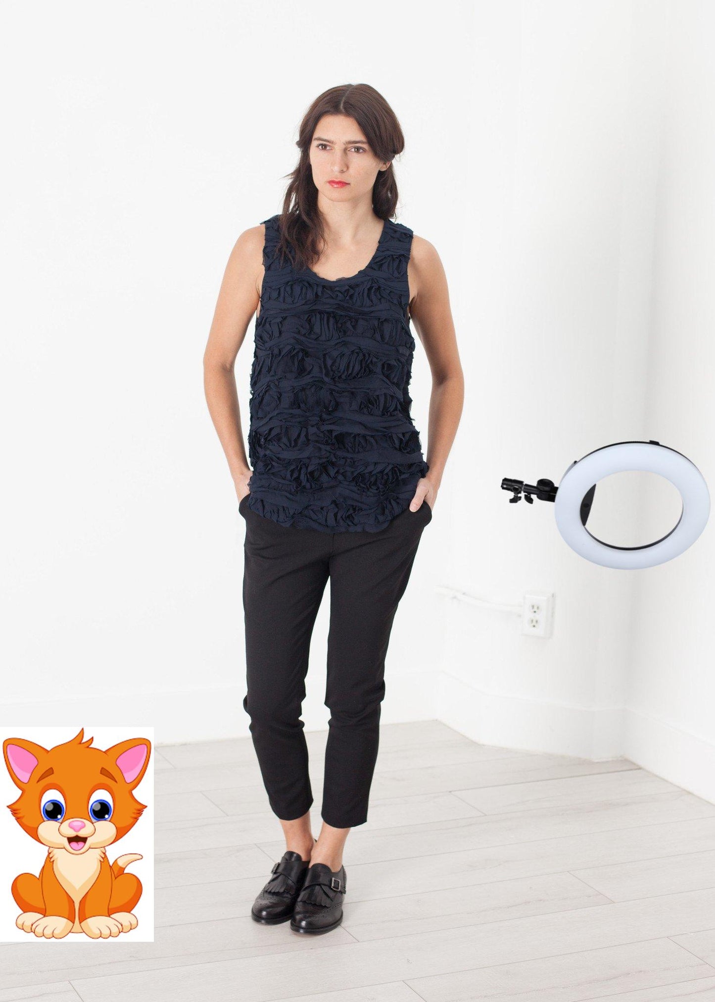 Ruffled Tank Top in Navy