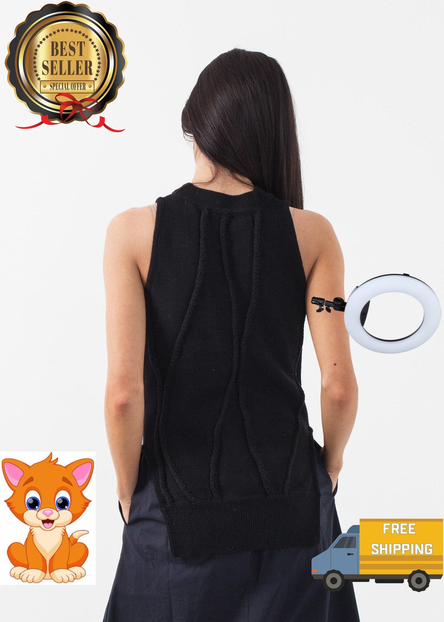 Curved Stripe Knit Tank