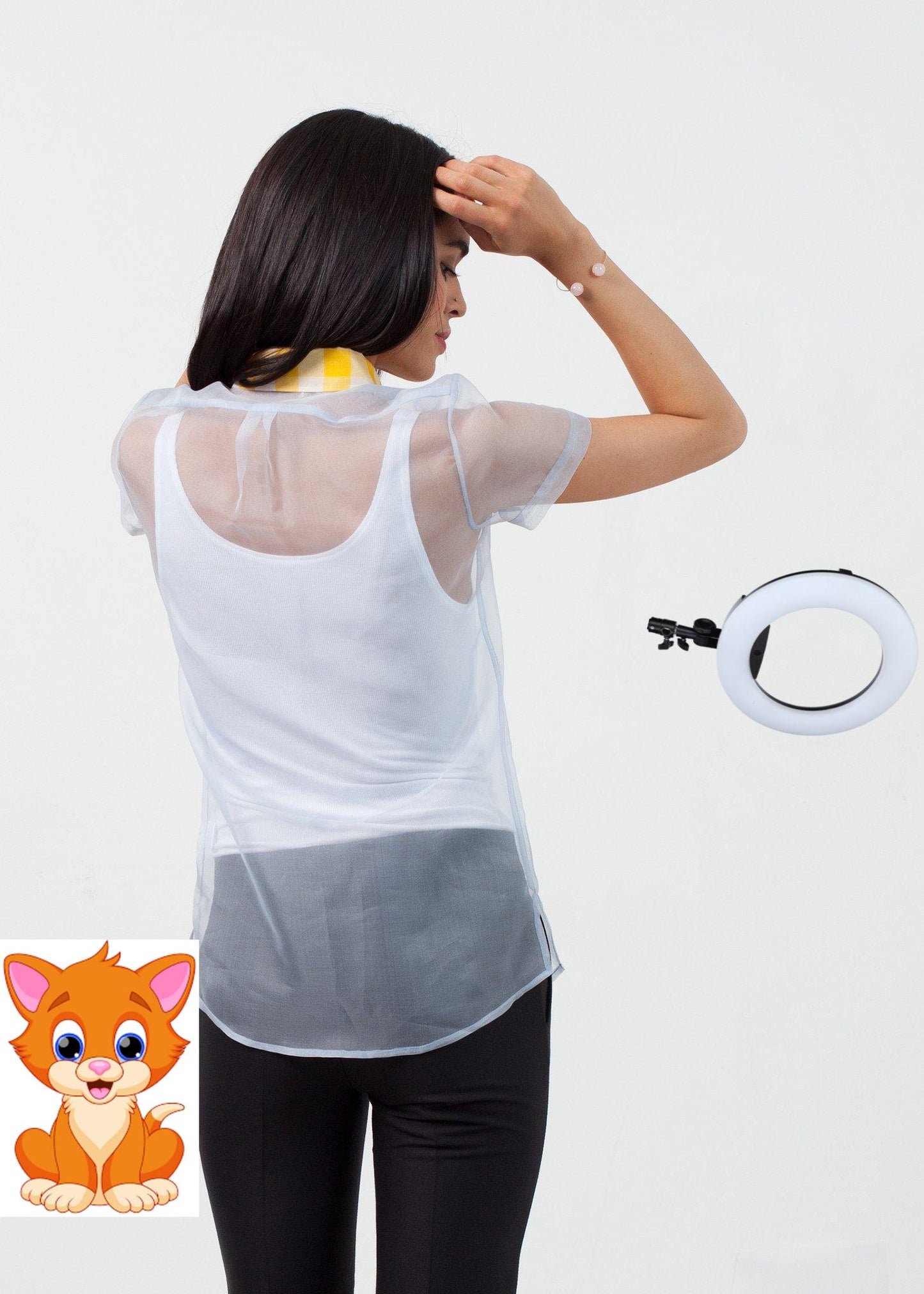 Sheer Button-Up Blouse in Pale Blue