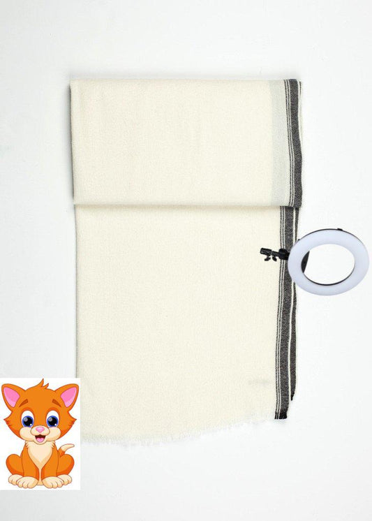 Edged Wool Scarf in Off White