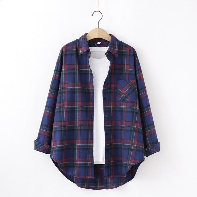 2019 New Brand Plaid Shirt Women Loose Plus Size Blouse Female Long Sleeve Blouses Cotton Flannel Casual Shirt Women Tops Blusas