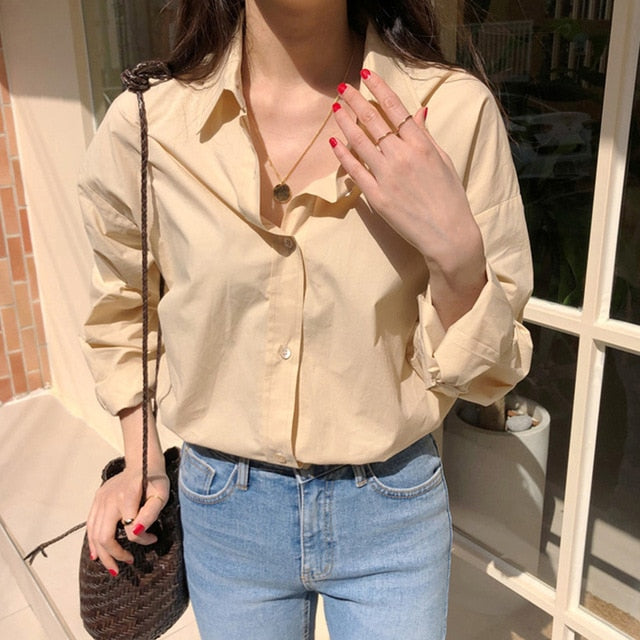 BGTEEVER Casual Loose Women Blouses Shirts Minimalist Single-breasted Female Blue Shirts 2020 Spring Summer Tops Oversized femme