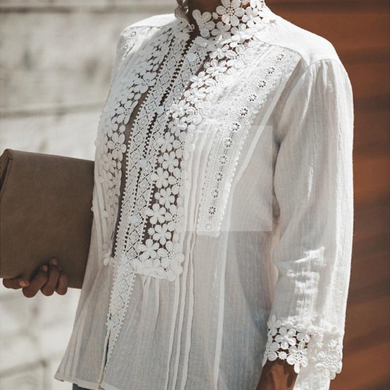 New Sexy Kimono Hollow Out Shirt Summer Plus Size Loose White Lace Crochet Blouse Women Tops Elegant Shirts
