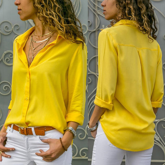 Women Blouses Basic Selling Button Solid 2020 Fashion Long Sleeve Office Shirt Leisure Blouse Shirt Casual Slim Plus Size Tops