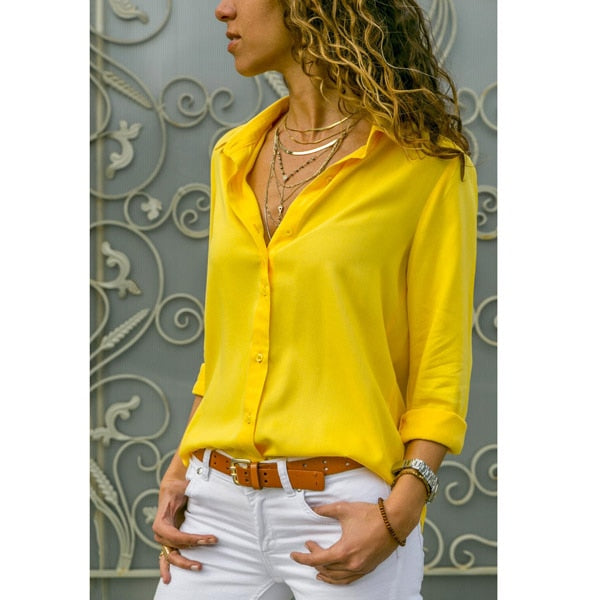 Women Blouses Basic Selling Button Solid 2020 Fashion Long Sleeve Office Shirt Leisure Blouse Shirt Casual Slim Plus Size Tops