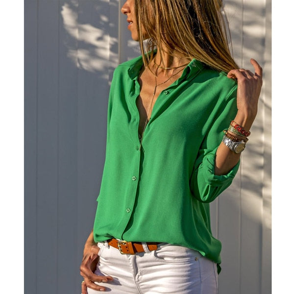 Women Blouses Basic Selling Button Solid 2020 Fashion Long Sleeve Office Shirt Leisure Blouse Shirt Casual Slim Plus Size Tops