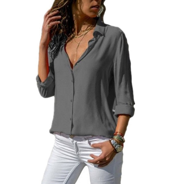 Women Blouses Basic Selling Button Solid 2020 Fashion Long Sleeve Office Shirt Leisure Blouse Shirt Casual Slim Plus Size Tops