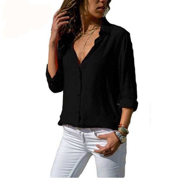 Women Blouses Basic Selling Button Solid 2020 Fashion Long Sleeve Office Shirt Leisure Blouse Shirt Casual Slim Plus Size Tops
