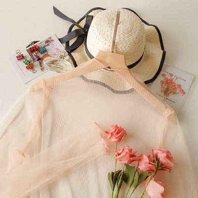 Sexy Mesh Transparent Blouses Tops Clothing Unlined Upper Garment Long Sleeve  Net Build Korean Fashion Jacket ds50