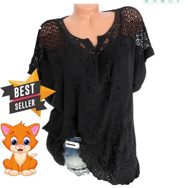 2019 Summer Short Sleeve Womens Blouses And Tops Loose White Lace Patchwork Shirt Plus Size 4xl 5xl Women Tops Casual Clothes