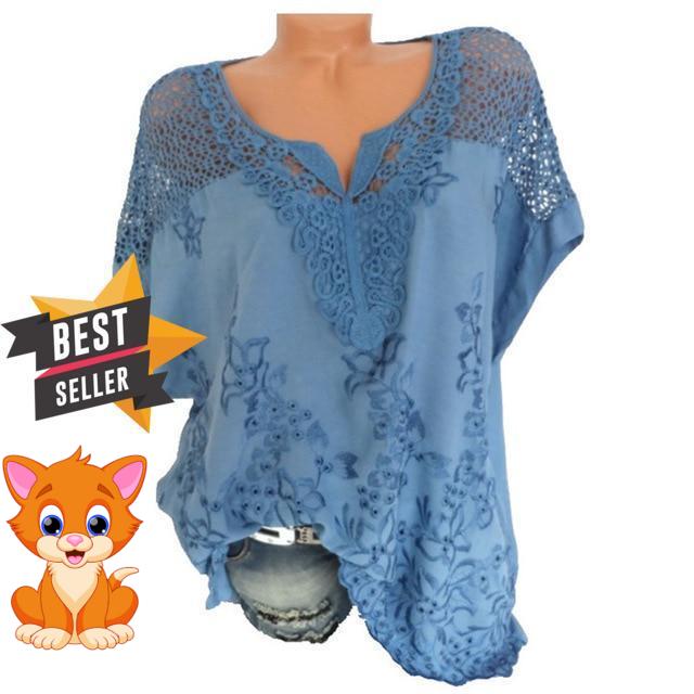 2019 Summer Short Sleeve Womens Blouses And Tops Loose White Lace Patchwork Shirt Plus Size 4xl 5xl Women Tops Casual Clothes