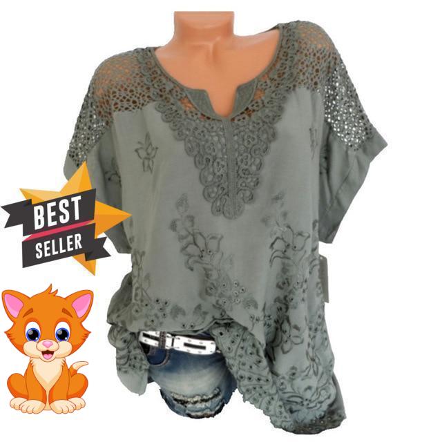 2019 Summer Short Sleeve Womens Blouses And Tops Loose White Lace Patchwork Shirt Plus Size 4xl 5xl Women Tops Casual Clothes