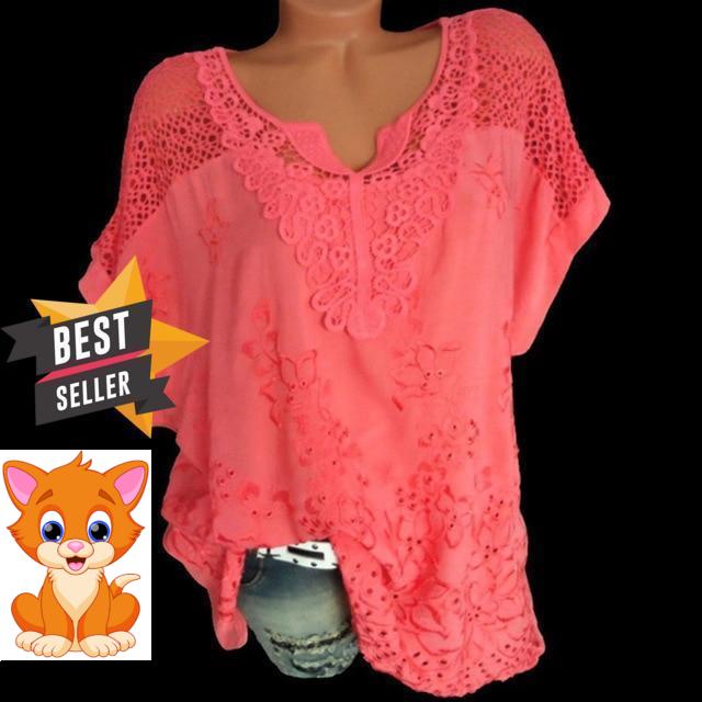 2019 Summer Short Sleeve Womens Blouses And Tops Loose White Lace Patchwork Shirt Plus Size 4xl 5xl Women Tops Casual Clothes