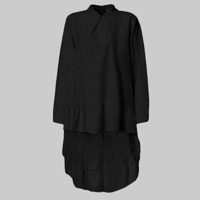 Celmia Women Asymmetrical Tops 2020 Fashion Solid Back Buttons Ruffles Shirts Long Sleeve Lapel Casual Blouses Ladies Blusas 5XL
