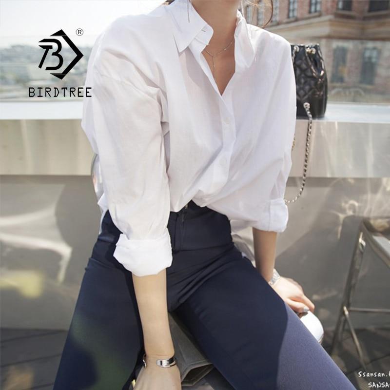New Arrival Women Solid Turn-down Collar White Shirt Batwing Sleeve Button Up Long Blouse Korea Style Feminina Blusa T9O904F