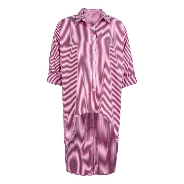 Women Fashion Blouse Loose Half Sleeve Casual Blouse Shirt Strip Tops Stylish Ladies Stripe Asymmetric Baggy Shirts