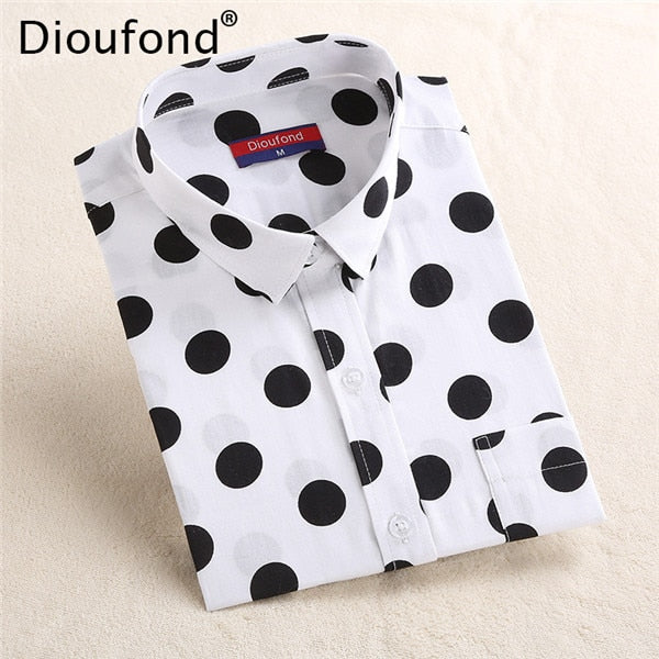 Dioufond White Navy Lips Print Women Blouses Long Sleeve Ladies Office Blouse Shirt  Casual Button Down Blusa 2017 Spring