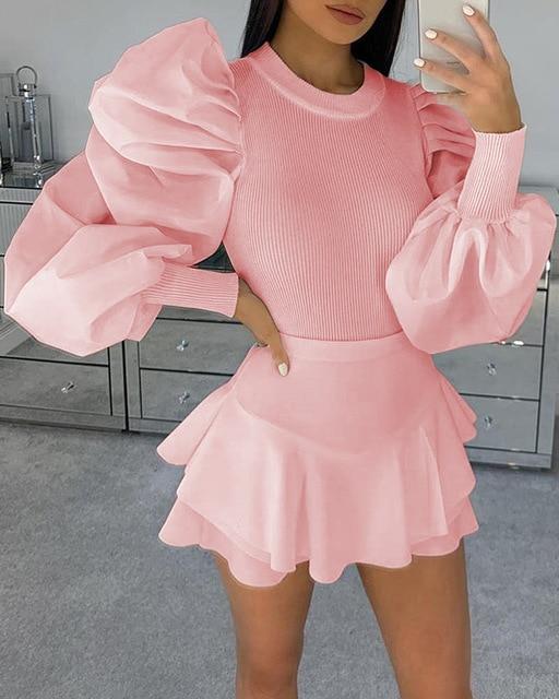 Puff Ruffle Long Sleeve Women Blouse 2020 Fashion Solid Black White Pink Shirt Tops Tees Ladies Slim Jumper Pullover Shirt