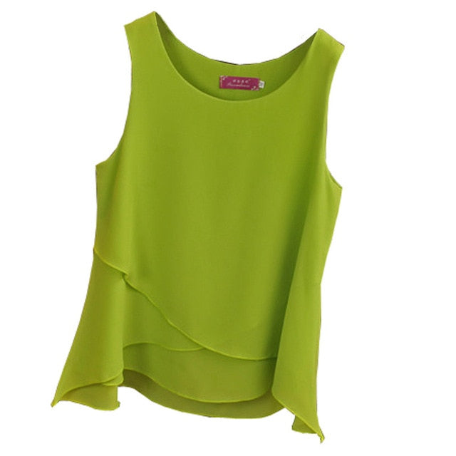 New Women Chiffon Blouse 2020 Top New arrival Summer sleeveless O-Neck Casual Female Blouses Plus Size 6XL Solid color Shirts