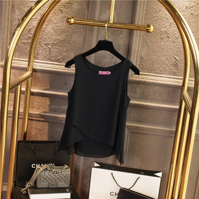 New Women Chiffon Blouse 2020 Top New arrival Summer sleeveless O-Neck Casual Female Blouses Plus Size 6XL Solid color Shirts