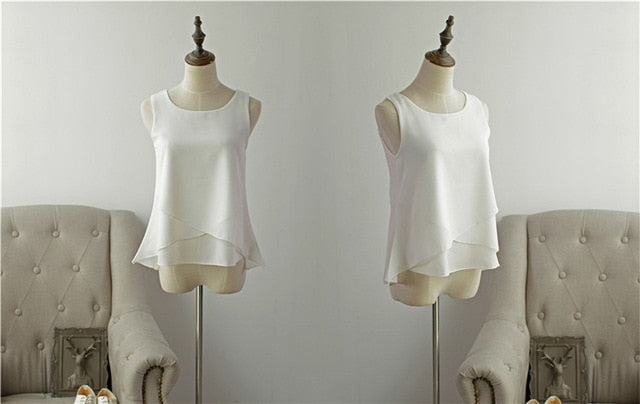 New Women Chiffon Blouse 2020 Top New arrival Summer sleeveless O-Neck Casual Female Blouses Plus Size 6XL Solid color Shirts