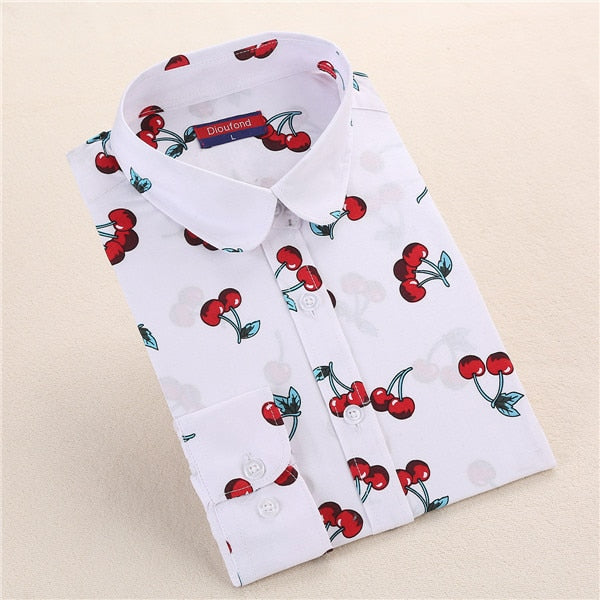 Dioufond White Navy Lips Print Women Blouses Long Sleeve Ladies Office Blouse Shirt  Casual Button Down Blusa 2017 Spring