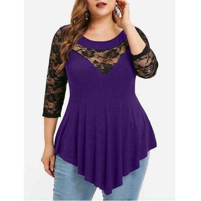 Plus Size 5XL Floral Lace Hollow Out Sexy Tunic Blouse Women Clothing Summer Big Size Tops Ladies Ruffles Irregular Blusas