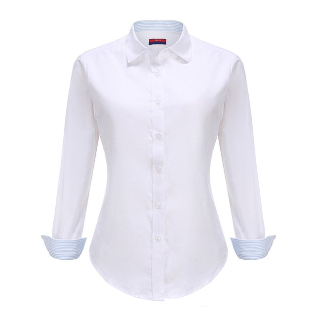 Dioufond Women Long Sleeve Shirt Fashion Clothes White Black Slim Patchwork Dot Cotton Blouse Office Ladies Plus Size Formal Top