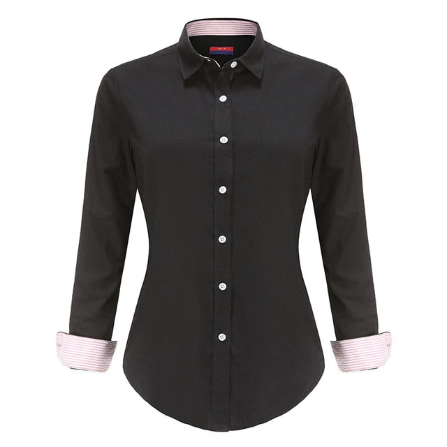 Dioufond Women Long Sleeve Shirt Fashion Clothes White Black Slim Patchwork Dot Cotton Blouse Office Ladies Plus Size Formal Top